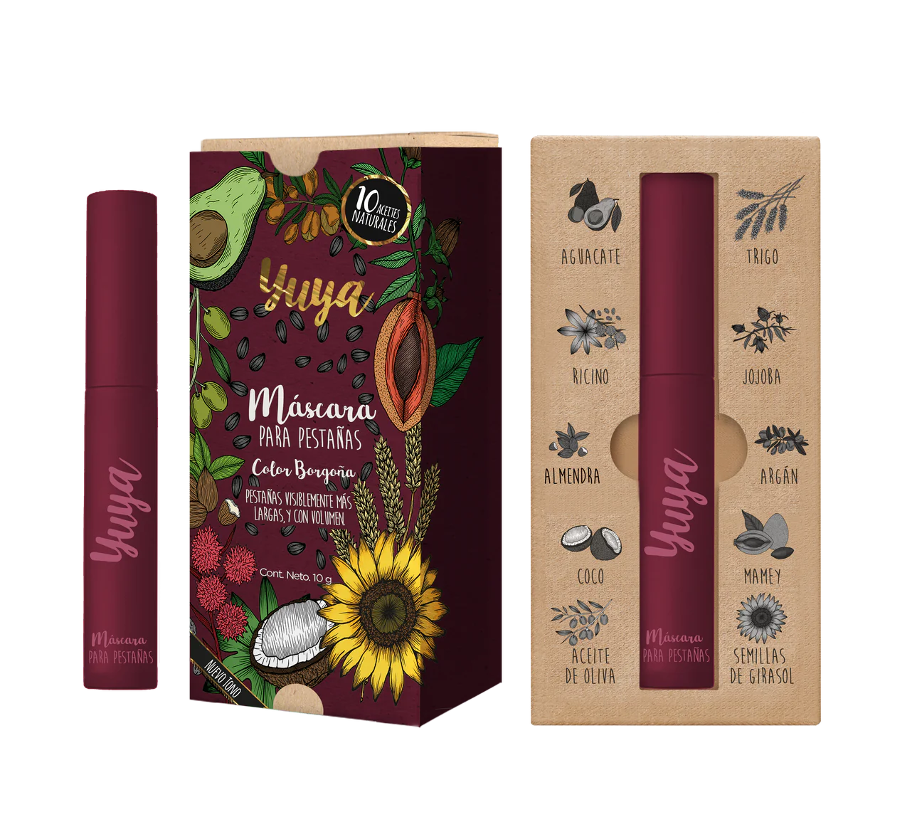 Máscara de Pestañas con 10 Aceites Naturales Borgoña