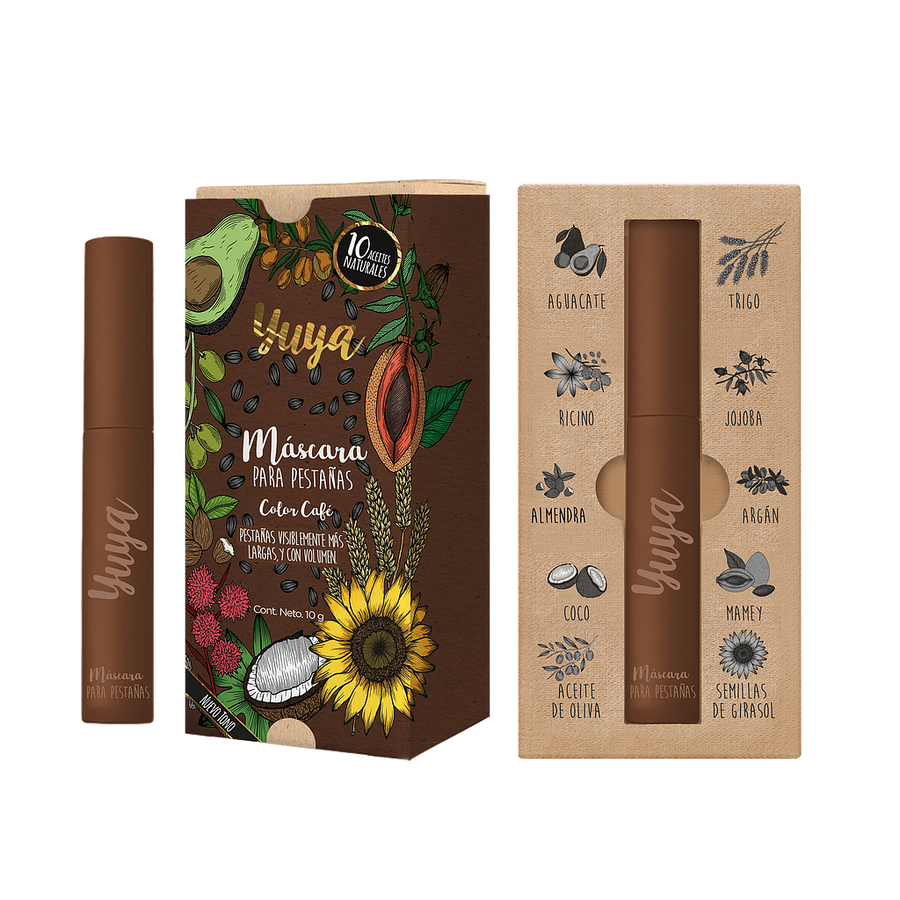 Yuya Máscara de Pestañas con 10 Aceites Naturales Café