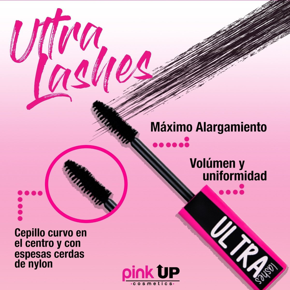 PINK UP Ultra Lashes Máscara de Pestañas A Prueba de Agua